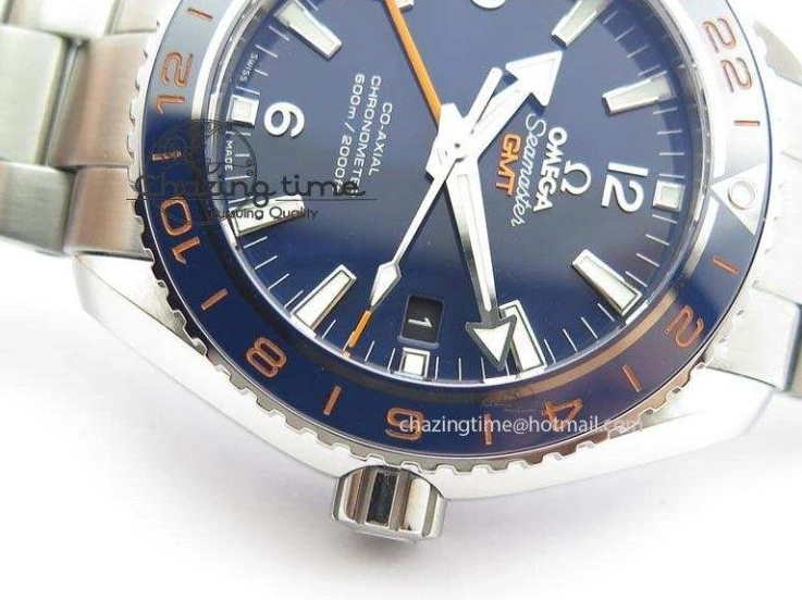 1218 Planet Ocean GMT 43.5mm V6F Goodplanet Orange Marker Blue Dial On SS Bracelet A ModernLook 8215